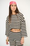 CROP TOP MAGLIA RIGA NERO