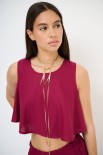 TOP CORTO SMANICATO MISTO LINO ROSSO INDIA