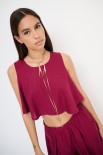 TOP CORTO SMANICATO MISTO LINO ROSSO INDIA