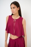 TOP CORTO SMANICATO MISTO LINO ROSSO INDIA