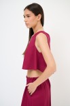 TOP CORTO SMANICATO MISTO LINO ROSSO INDIA