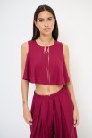 TOP CORTO SMANICATO MISTO LINO ROSSO INDIA
