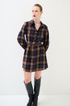 ABITO CAMICIA CON CINTURA SPILLE QUADRO BLU