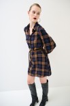ABITO CAMICIA CON CINTURA SPILLE QUADRO BLU