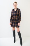 ABITO CAMICIA CON CINTURA SPILLE QUADRO BLU