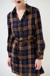 ABITO CAMICIA CON CINTURA SPILLE QUADRO BLU
