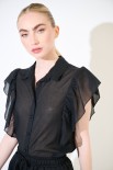 CAMICIA SMANICATA CON VOLANT NERO