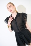 CAMICIA SMANICATA CON VOLANT NERO