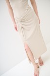 GONNA MIDI CON NODO VISCOSA LAVATA BEIGE