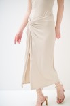 GONNA MIDI CON NODO VISCOSA LAVATA BEIGE