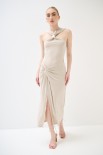 GONNA MIDI CON NODO VISCOSA LAVATA BEIGE