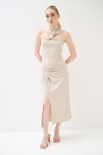 GONNA MIDI CON NODO VISCOSA LAVATA BEIGE