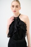 TOP SMANICATO ROUCHES NERO