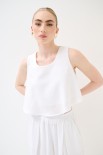 TOP CORTO SMANICATO MISTO LINO BIANCO