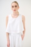 TOP CORTO SMANICATO MISTO LINO BIANCO