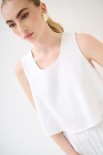 TOP CORTO SMANICATO MISTO LINO BIANCO
