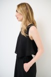 TOP CORTO SMANICATO MISTO LINO NERO