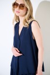 TOP SMANICATO VISCOSA BLU