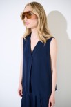 TOP SMANICATO VISCOSA BLU