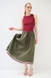 GONNA MIDI SVASATA CON BANDA MACRAME TELA MILITARE