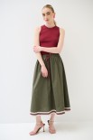 GONNA MIDI SVASATA CON BANDA MACRAME TELA MILITARE