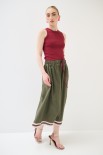 GONNA MIDI SVASATA CON BANDA MACRAME TELA MILITARE