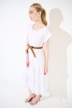 ABITO MIDI CON BALZE E CINTURA BIANCO