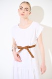 ABITO MIDI CON BALZE E CINTURA BIANCO