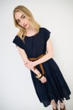 ABITO MIDI CON BALZE E CINTURA BLU