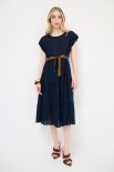 ABITO MIDI CON BALZE E CINTURA BLU