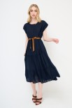 ABITO MIDI CON BALZE E CINTURA BLU