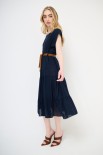 ABITO MIDI CON BALZE E CINTURA BLU