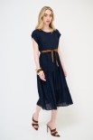 ABITO MIDI CON BALZE E CINTURA BLU