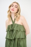 ABITO LUNGO A BALZE LYOCELL VERDE MILITARE