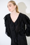 BLUSA SCOLLO V ROUCHES NERO