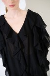 BLUSA SCOLLO V ROUCHES NERO