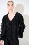 BLUSA SCOLLO V ROUCHES NERO