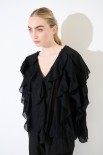BLUSA SCOLLO V ROUCHES NERO