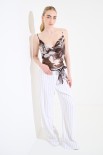 PANTALONE DRITTO MISTO LINO STAMPA RIGA CON FUSCIACCA PANNA