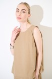 TOP SMANICATO CON BOTTONI DIETRO CAMMELLO