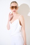 TOP CON SPALLINE MISTO LINO BIANCO