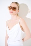 TOP CON SPALLINE MISTO LINO BIANCO