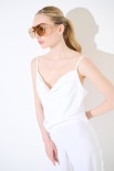 TOP CON SPALLINE MISTO LINO BIANCO