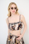 CROP TOP CON ELASTICO E BOTTONI STAMPA CAMMELLO