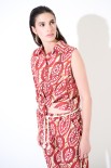 CAMICIA SMANICATA CON FIOCCO STAMPA MUSSOLA CERCHI ROSSO INDIA