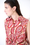 CAMICIA SMANICATA CON FIOCCO STAMPA MUSSOLA CERCHI ROSSO INDIA