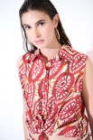 CAMICIA SMANICATA CON FIOCCO STAMPA MUSSOLA CERCHI ROSSO INDIA