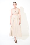 ABITO LUNGO MISTO LINO CUT OUT BEIGE