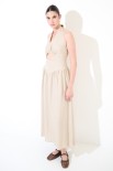 ABITO LUNGO MISTO LINO CUT OUT BEIGE