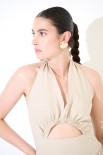 ABITO LUNGO MISTO LINO CUT OUT BEIGE